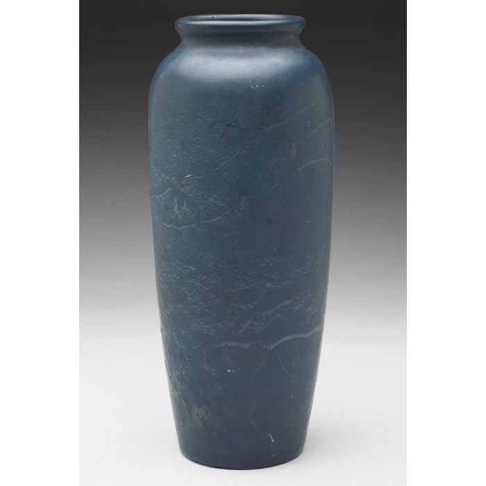 Appraisal: Hampshire vase tall tapered shape covered in a mottled blue