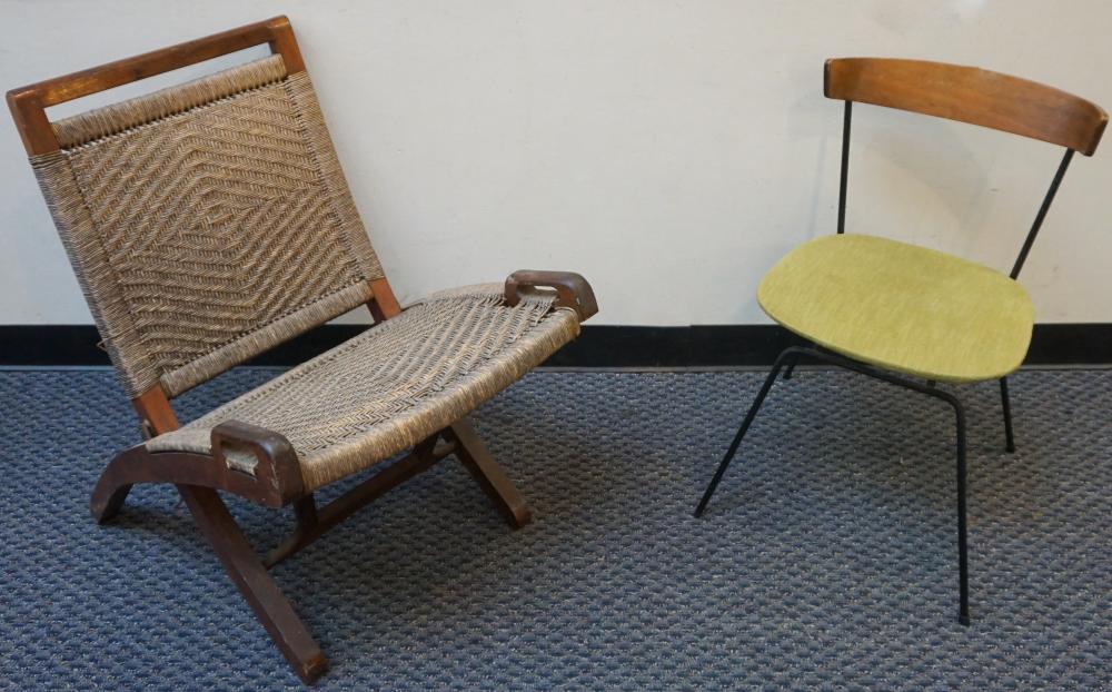 Appraisal: HANS WEGNER STYLE ROPE SEAT AND BACK FOLDING CHAIR AND