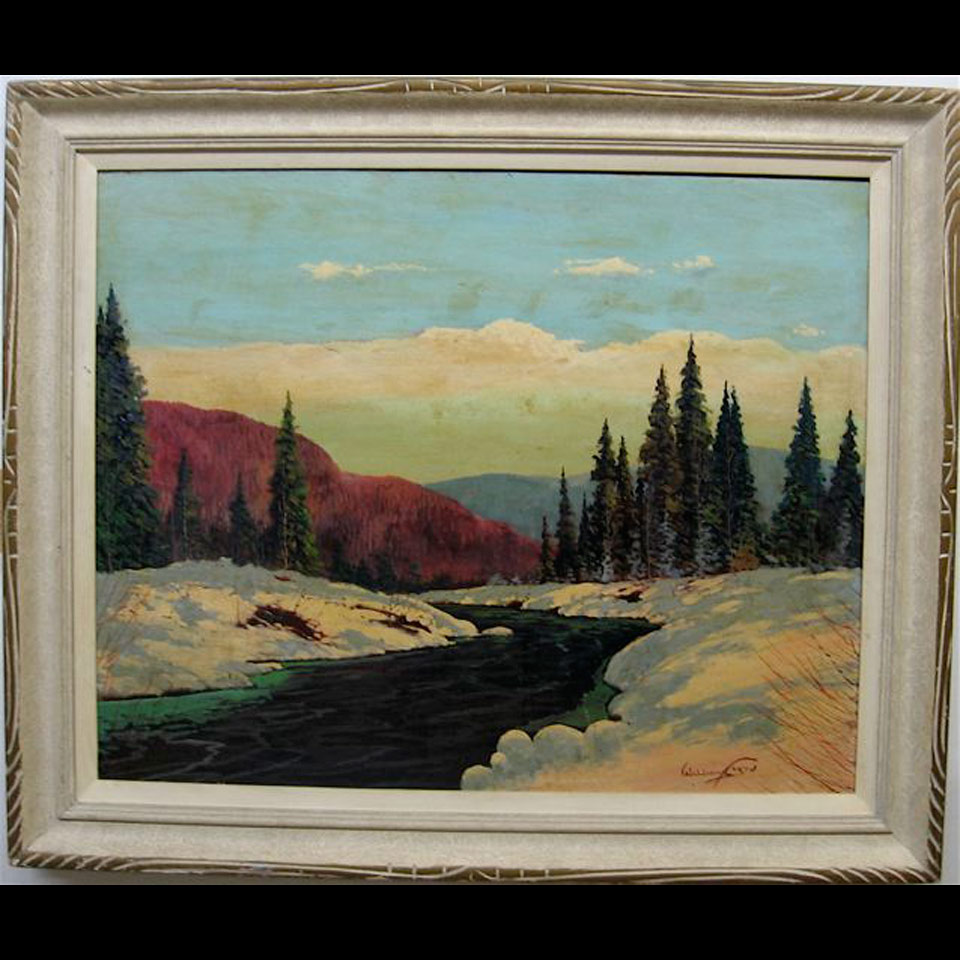 Appraisal: WINTER RIVER SCENE WILLIAM CARSON TH C CANADIAN OIL ON