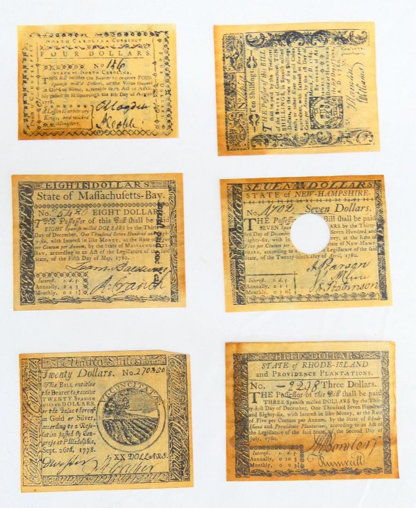 Appraisal: IMPORTANT LOT REVOLUTIONARY WAR PERIOD MONEY To include Mass note