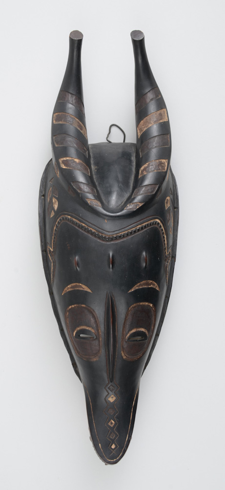 Appraisal: AFRICAN CARVED AND PAINTED WOOD ANTELOPE HEAD MASK The horned