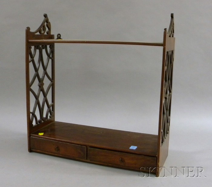 Appraisal: Small English Mahogany Two-Tier Wall Shelf with Two Short Drawers