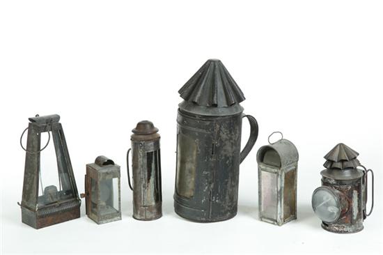 Appraisal: GROUP OF EARLY LANTERNS AND LAMPS American th century Includes