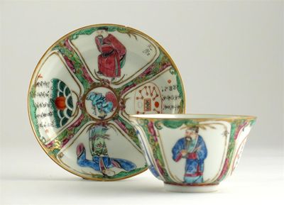 Appraisal: A Chinese Canton famille rose teabowl and saucer each piece