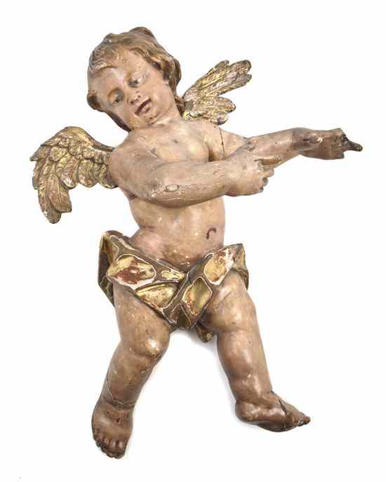 Appraisal: A Continental Carved Wood Painted and Parcel Gilt Figure depicting