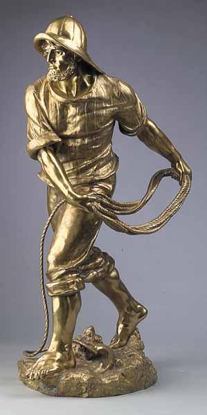 Appraisal: A Spanish Gilded Bronze Figure of A Fisherman Casting a