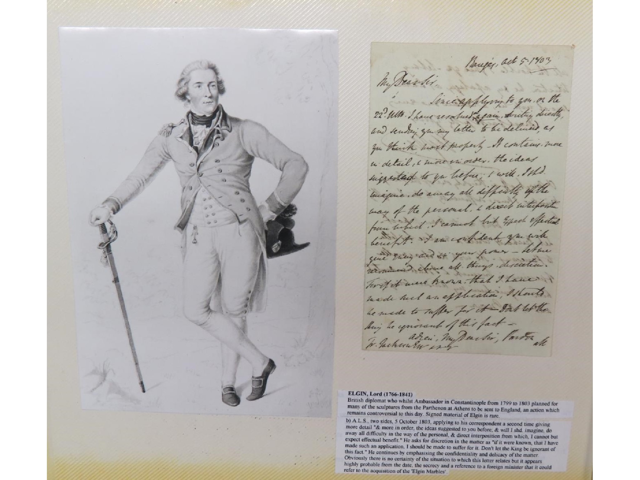 Appraisal: Thomas Bruce th Earl of Elgin - - hand-written letter