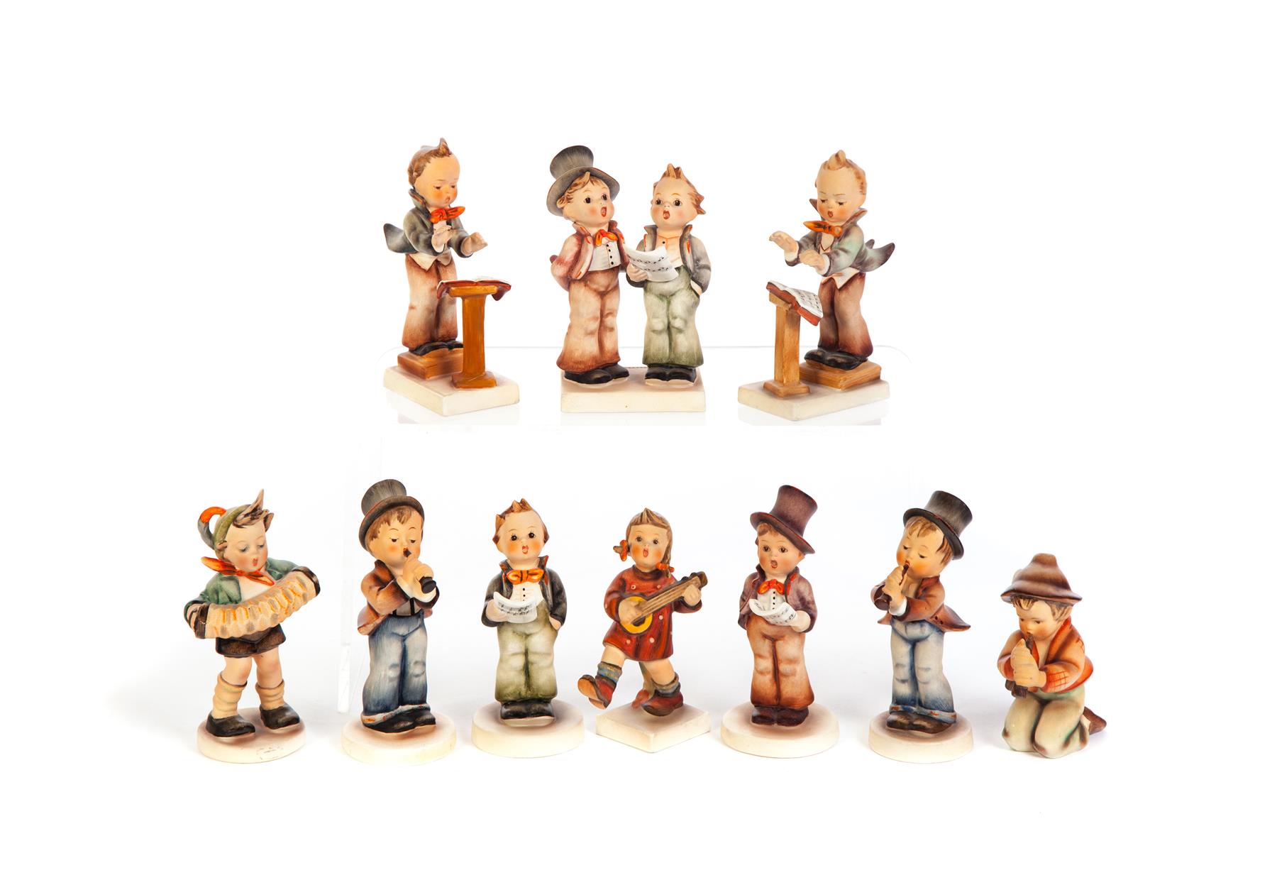 Appraisal: TEN HUMMEL FIGURINES WITH MUSICAL TALENT Germany nd half- th