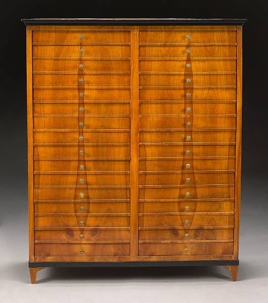 Appraisal: A Biedermeier parcel ebonized walnut collector's cabinet first half th