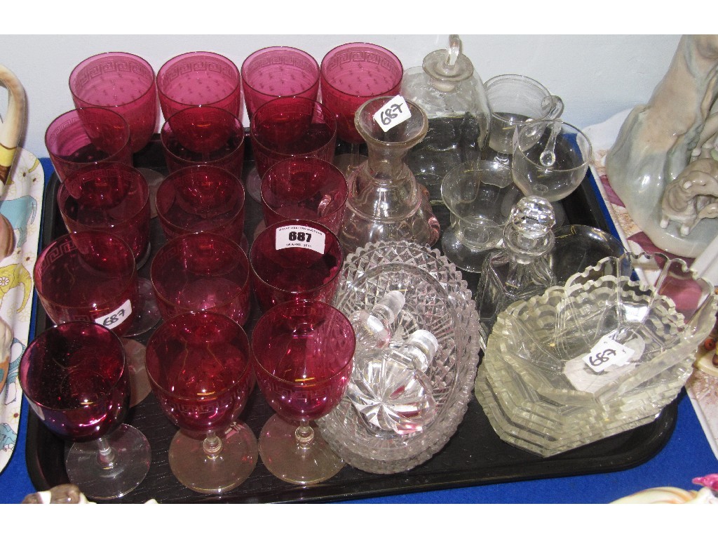 Appraisal: Tray lot of assorted glassware to include cranberry glass etched