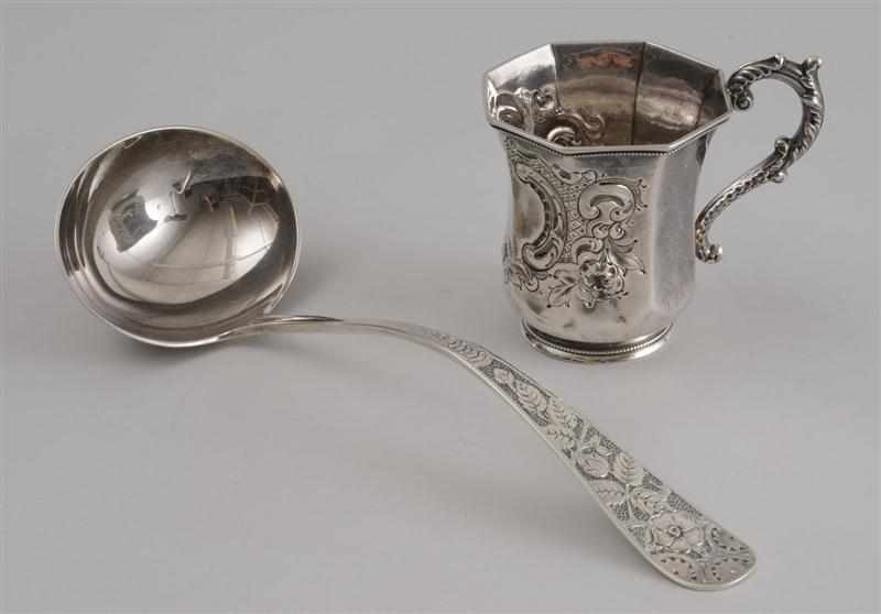 Appraisal: AMERICAN SILVER PUNCH LADLE AND A TENNEY COIN SILVER MUG