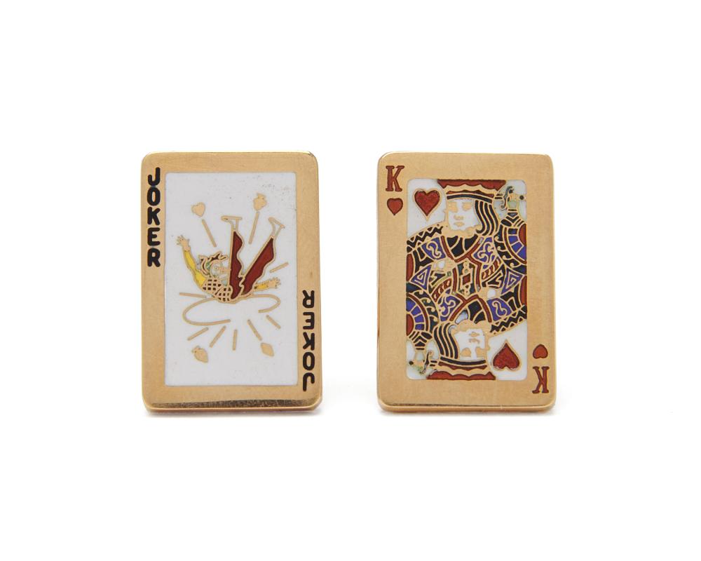 Appraisal: K Gold and Enamel Cufflinks one depicting a Joker playing