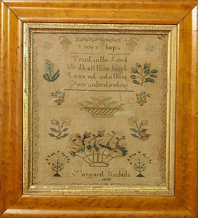 Appraisal: - Needlework sampler wrought by Margaret Nichols with religious verse