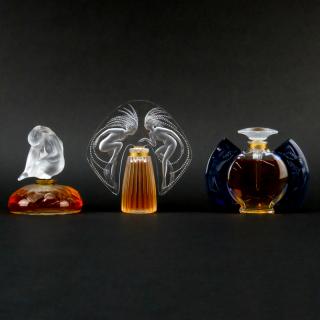 Appraisal: Three Lalique Crystal Perfume Bottles Three Lalique Crystal Perfume Bottles