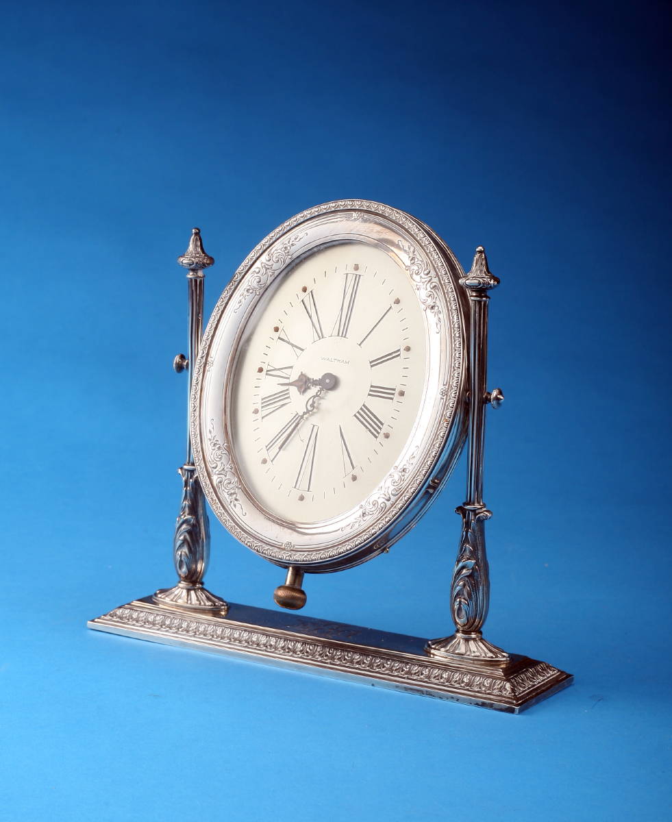 Appraisal: AMERICAN SILVER-MOUNTED DRESSING TABLE CLOCK REED BARTON EARLY TWENTIETH CENTURY