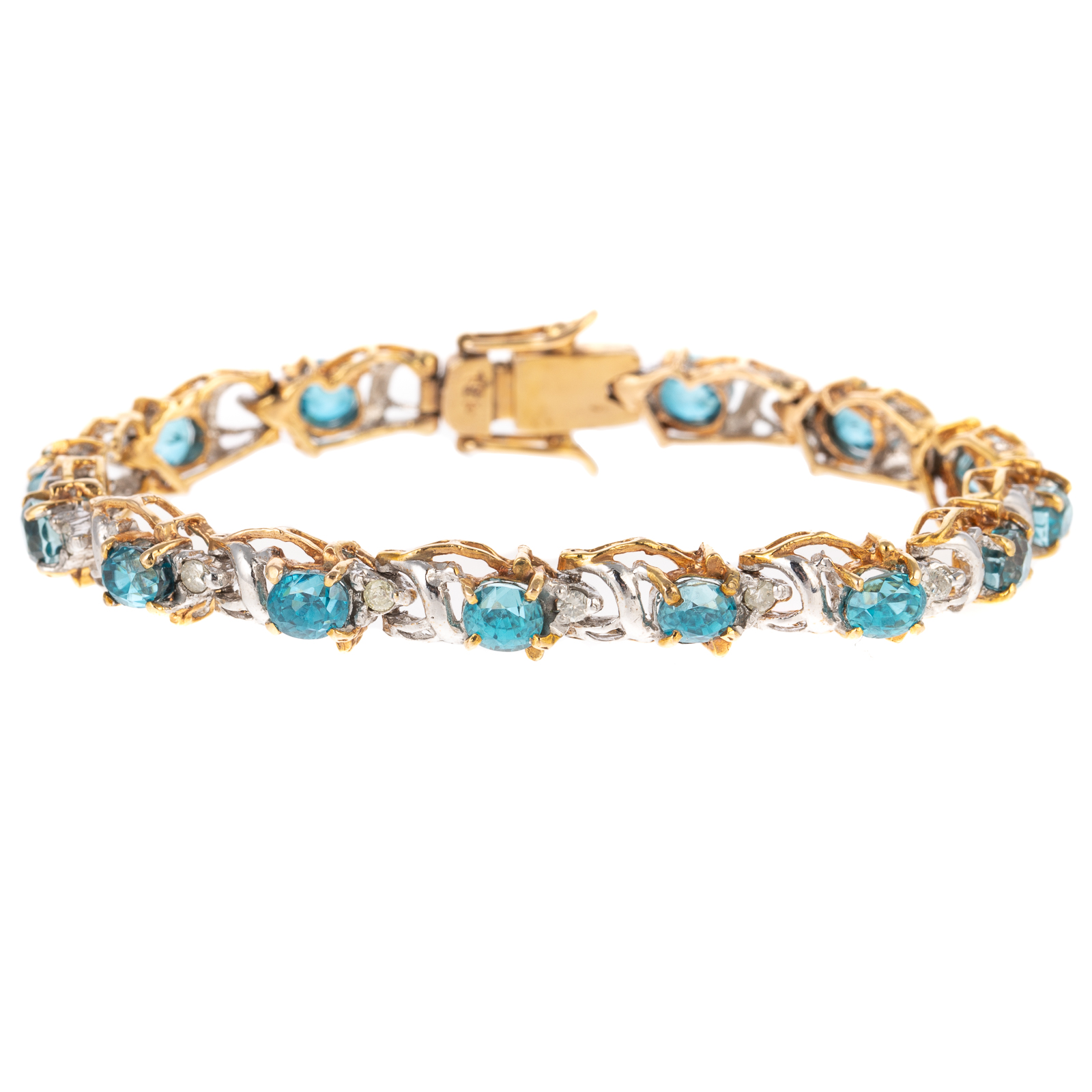 Appraisal: A BLUE TOPAZ DIAMOND LINE BRACELET IN K K yellow