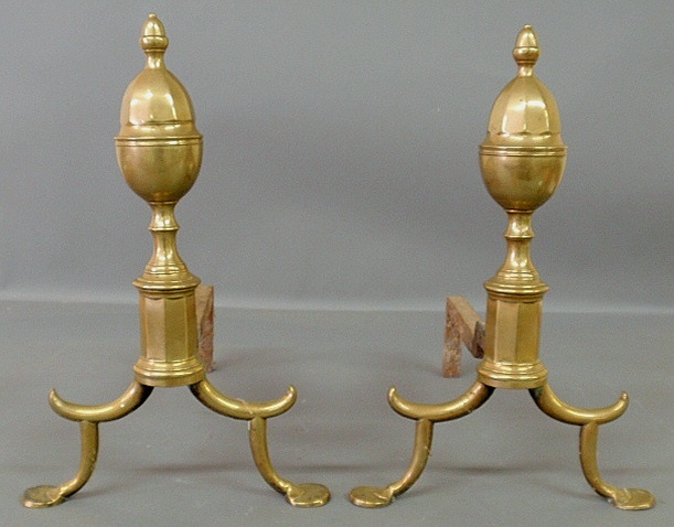 Appraisal: - Pair of brass lemon-top andirons c with acorn finials