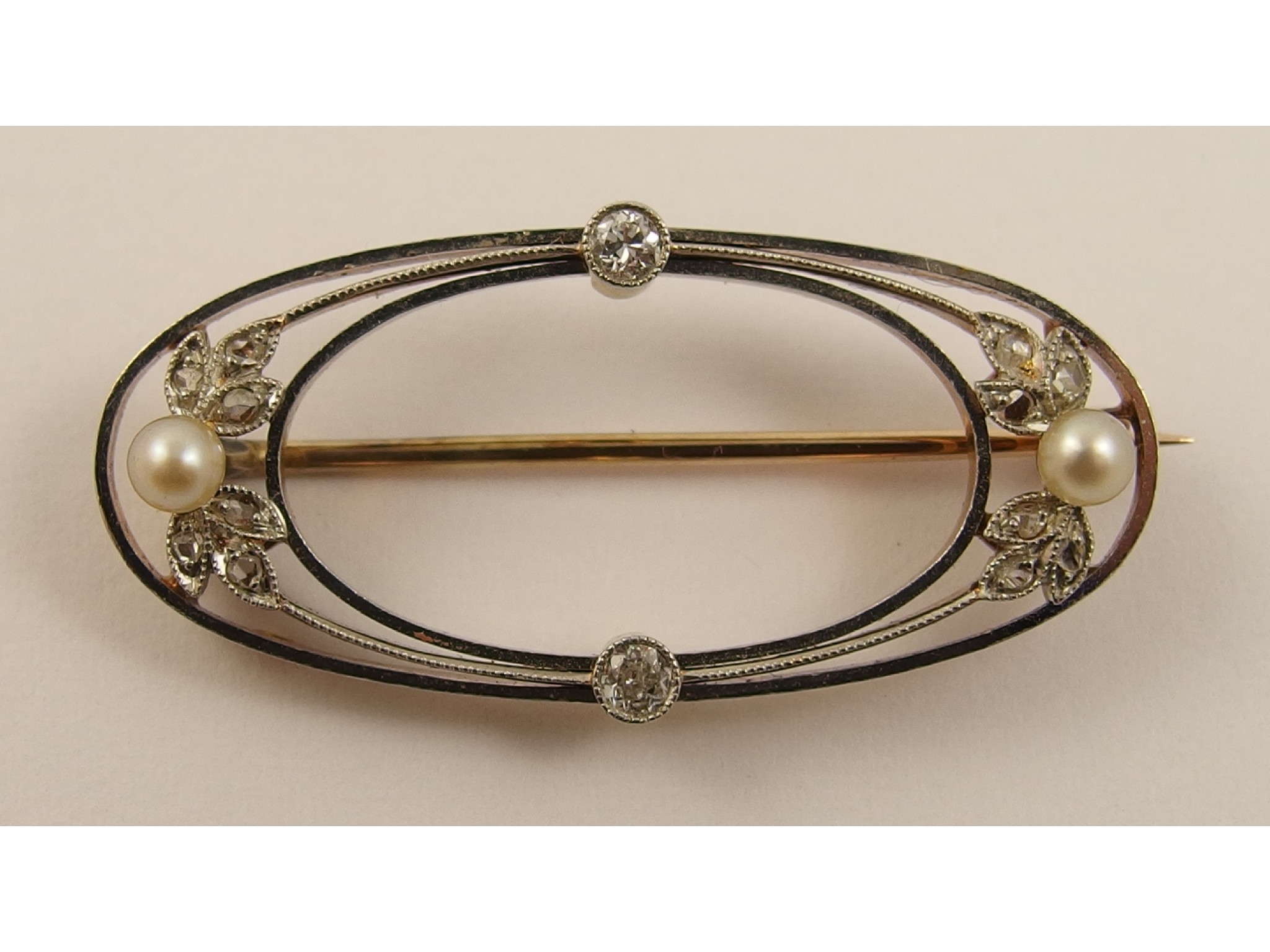 Appraisal: An Art Deco pearl and diamond broochof oval form with