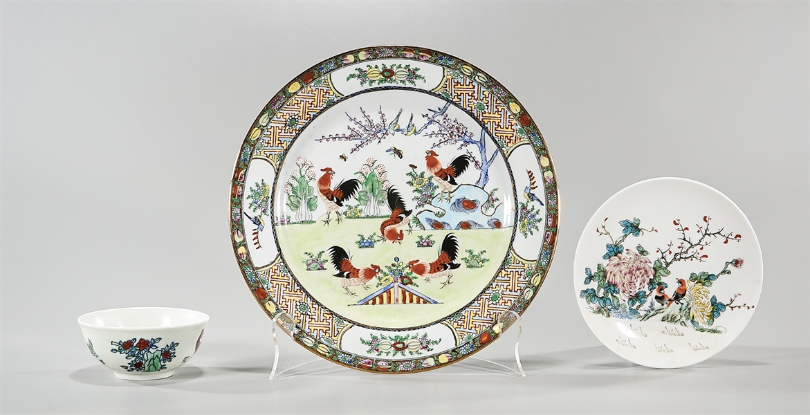 Appraisal: Group of three Chinese porcelains including an enameled porcelain plate