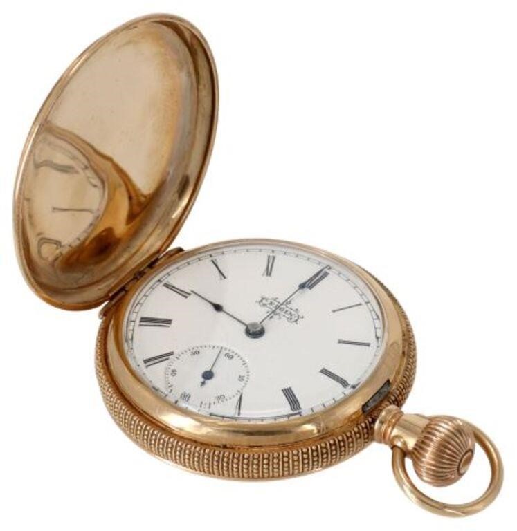 Appraisal: Fancy hunter cased Elgin pocket watch mfg Roman numeral dial