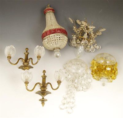 Appraisal: A French gilt brass wire ceiling light with moulded glass