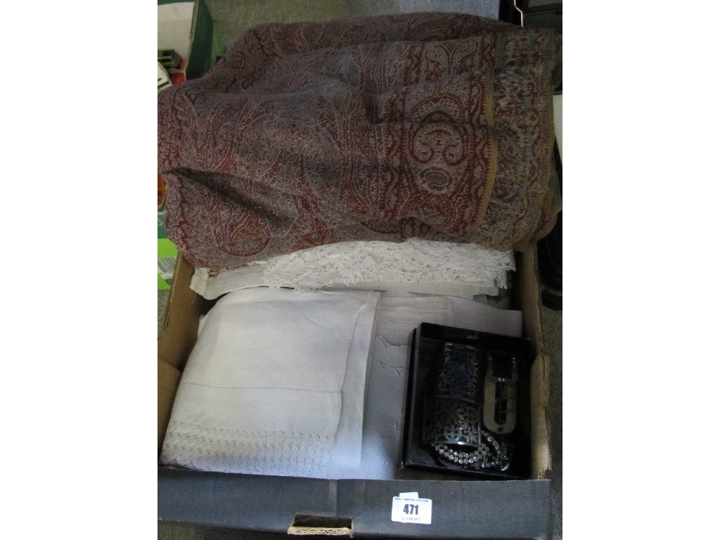 Appraisal: Lot comprising a box of linen a Paisley Shawl and