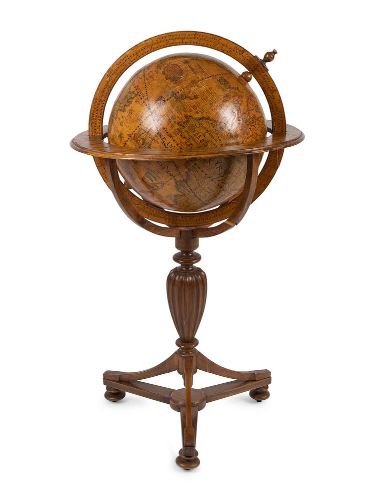 Appraisal: A Regency Style Walnut Terrestial Globe with Astrological Ring Height