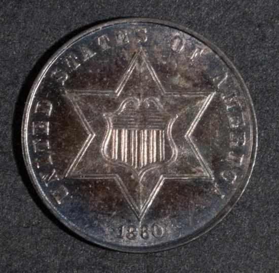 Appraisal: United States silver three-cent piece MS- with dark iridescent toning