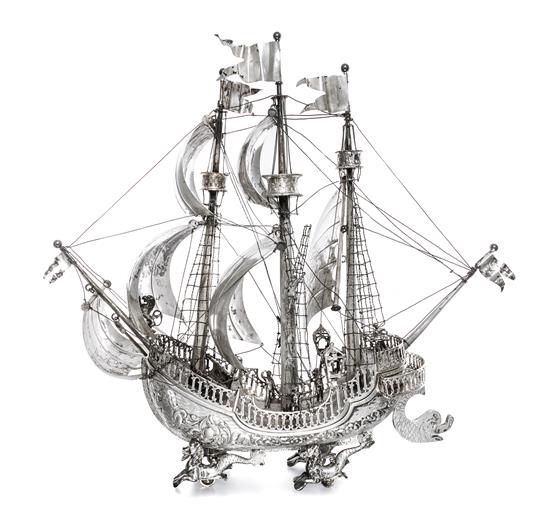 Appraisal: Sale Lot A German Silver Model of a Ship Likely