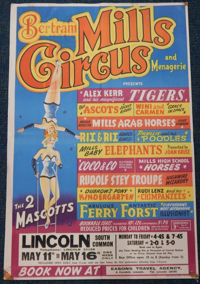 Appraisal: A Bertram Mills Circus poster for South Common Lincoln featuring