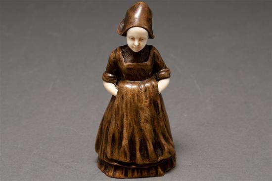 Appraisal: Continental patinated bronze and ivory peasant girl-form bell early th