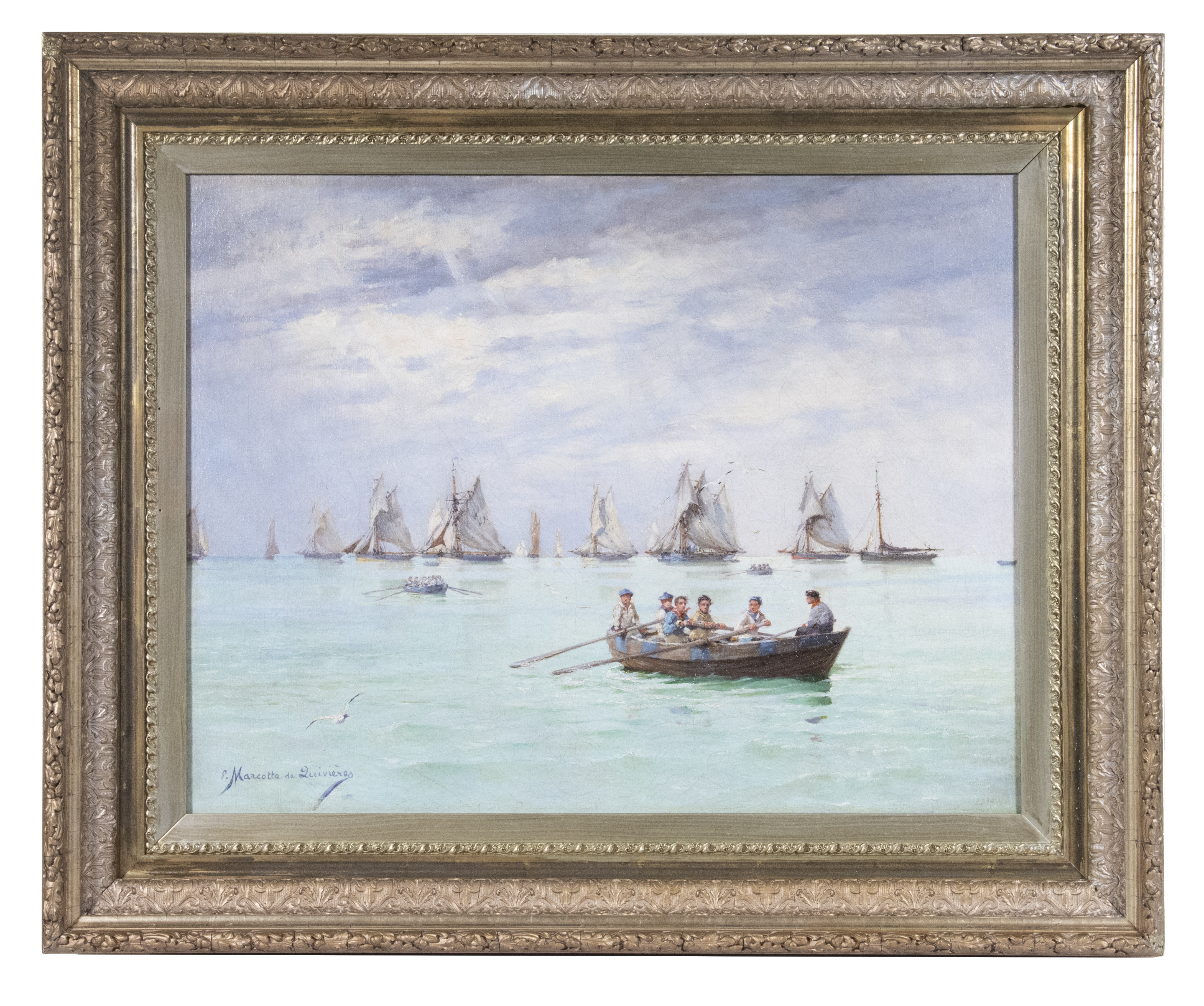 Appraisal: AUGUSTIN-MARIE-PAUL MARCOTTE DE QUIVIERES FRANCE - Fishing Fleet Sailors Coming