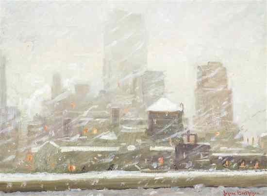 Appraisal: Johann Berthelsen American - Snow Scene oil on canvas signed