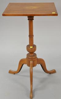 Appraisal: Federal cherry candlestand with square top having oval panel inlay