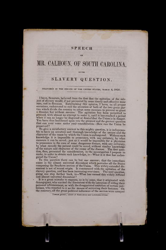 Appraisal: Documents Speech of John C Calhoun and report of Henry