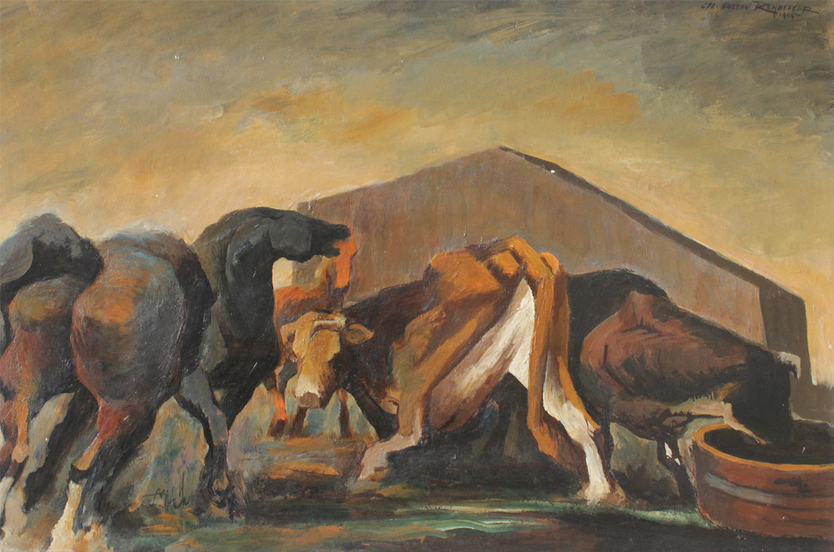 Appraisal: REHBERGER Gustav American - Pastorale Depicts Cows Horses in a