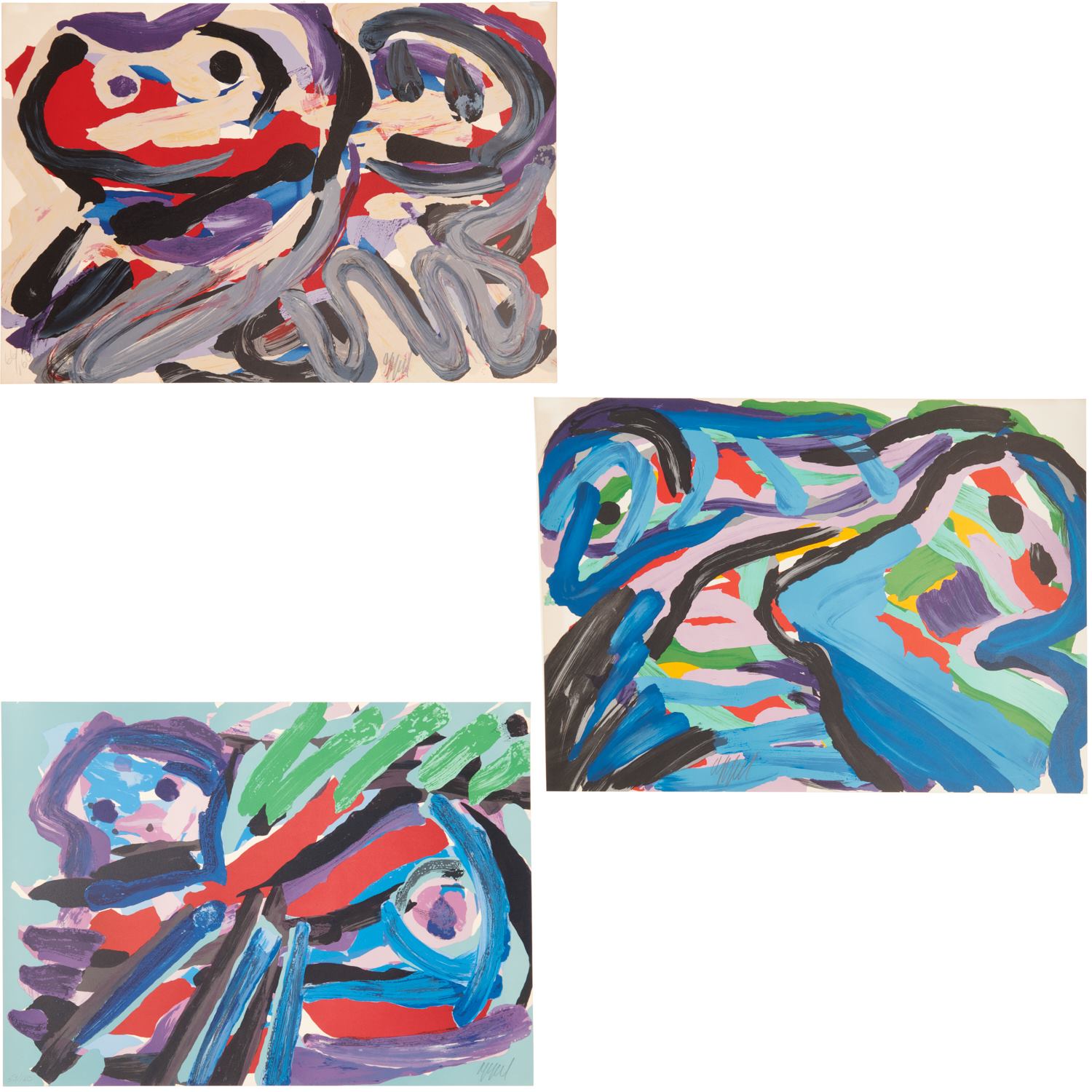 Appraisal: KAREL APPEL LITHOGRAPHS C Karel Appel Dutch - Happy Battle