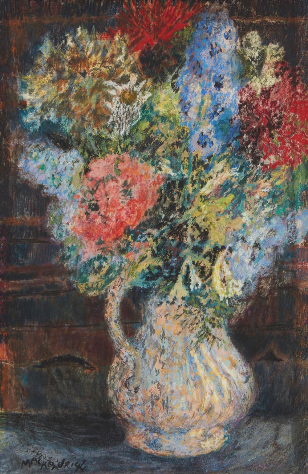 Appraisal: LILIAN MACKENDRICK - PITCHER WITH MULTI-COLORED FLOWERS OIL PASTEL ON