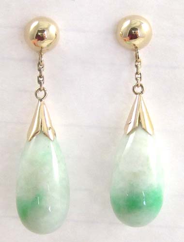 Appraisal: PAIR OF JADE AND YELLOW GOLD EARRINGS each k gold