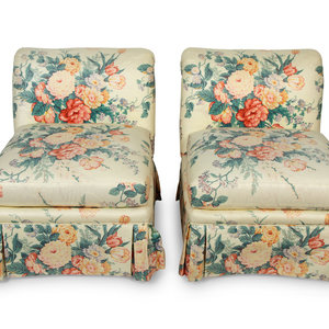 Appraisal: A Pair of Chintz-Upholstered Slipper Chairs Supplied by Mario Buatta