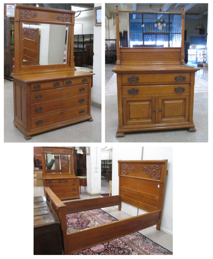 Appraisal: THREE-PIECE LATE VICTORIAN OAK BEDROOM FURNITURE SET American c the