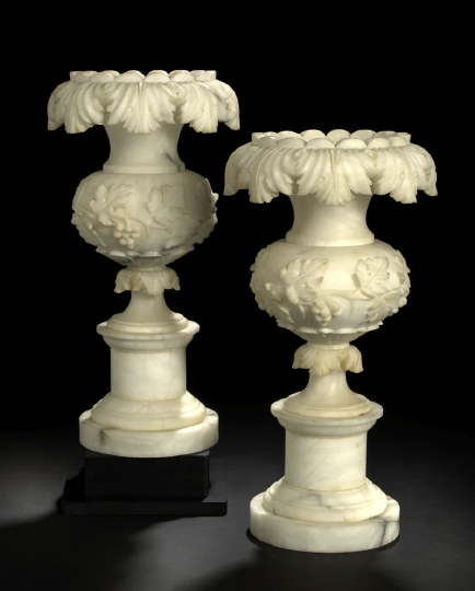 Appraisal: Large Pair of Italian Vintage -Carved Alabaster Garniture Vases first