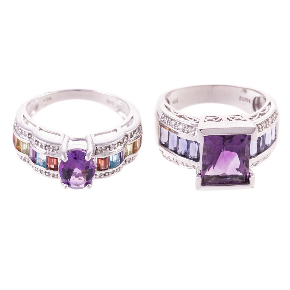 Appraisal: Two Amethyst Diamond Rings in White Gold K white gold