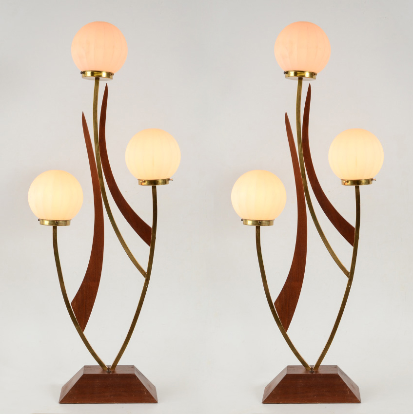 Appraisal: PAIR OF MID CENTURY MODERN WALNUT AND BRASS FREE FORM