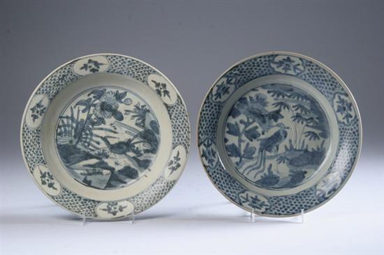 Appraisal: TWO CHINESE SWATOW BLUE AND WHITE PORCELAIN CHARGERS Ming Dynasty