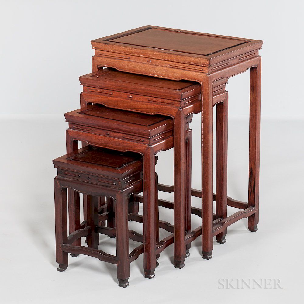 Appraisal: Set of Four Hardwood Nesting Tables Set of Four Hardwood