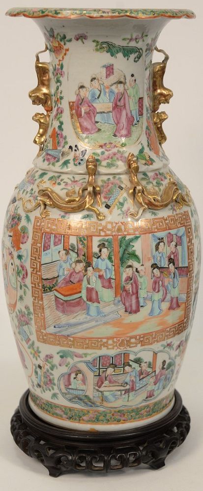 Appraisal: Rose Medallion Vase porcelain having enamel painted courtyard scenes molded