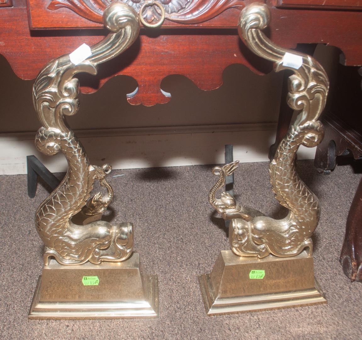 Appraisal: a Pair of dolphin-shaped andirons