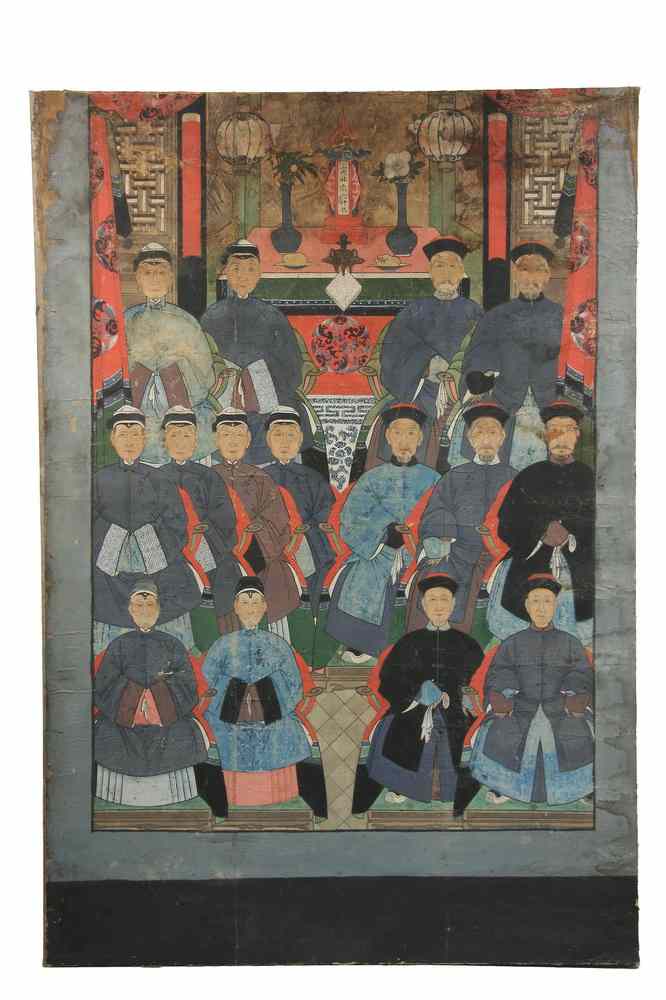 Appraisal: CHINESE GROUP ANCESTRAL PORTRAIT - th c Gouache on Paper