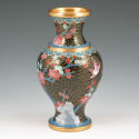 Appraisal: Black Cloisonne brass vase with Oriental scene of flowers with